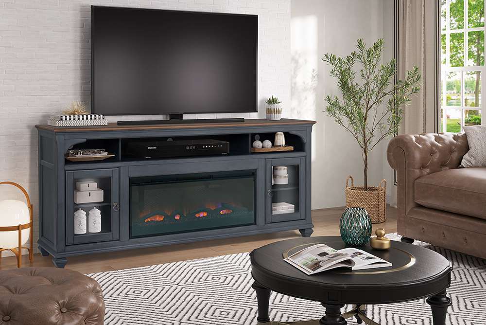 Legends Furniture - Bridgevine Home Americana 86 in Fireplace TV Stand for TVs up to 95 inches, Corduroy Blue Finish - ZAMR-1986 veiw 3