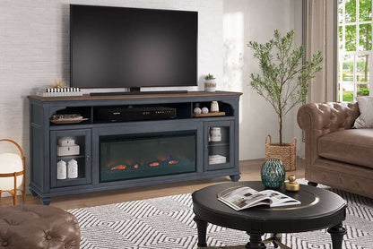 Legends Furniture - Bridgevine Home Americana 86 in Fireplace TV Stand for TVs up to 95 inches, Corduroy Blue Finish - ZAMR-1986 veiw 3