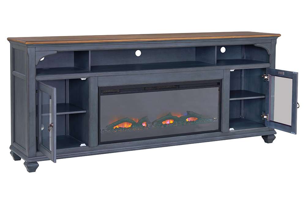 Legends Furniture - Bridgevine Home Americana 86 in Fireplace TV Stand for TVs up to 95 inches, Corduroy Blue Finish - ZAMR-1986 veiw 4