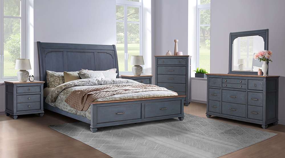 Legends Furniture - Bridgevine Home Americana Queen Size Sleigh Bed, Corduroy Blue Finish - ZAMR-7000QG view 2