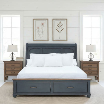 Legends Furniture - Bridgevine Home Americana Queen Size Sleigh Bed, Corduroy Blue Finish - ZAMR-7000QG view 7