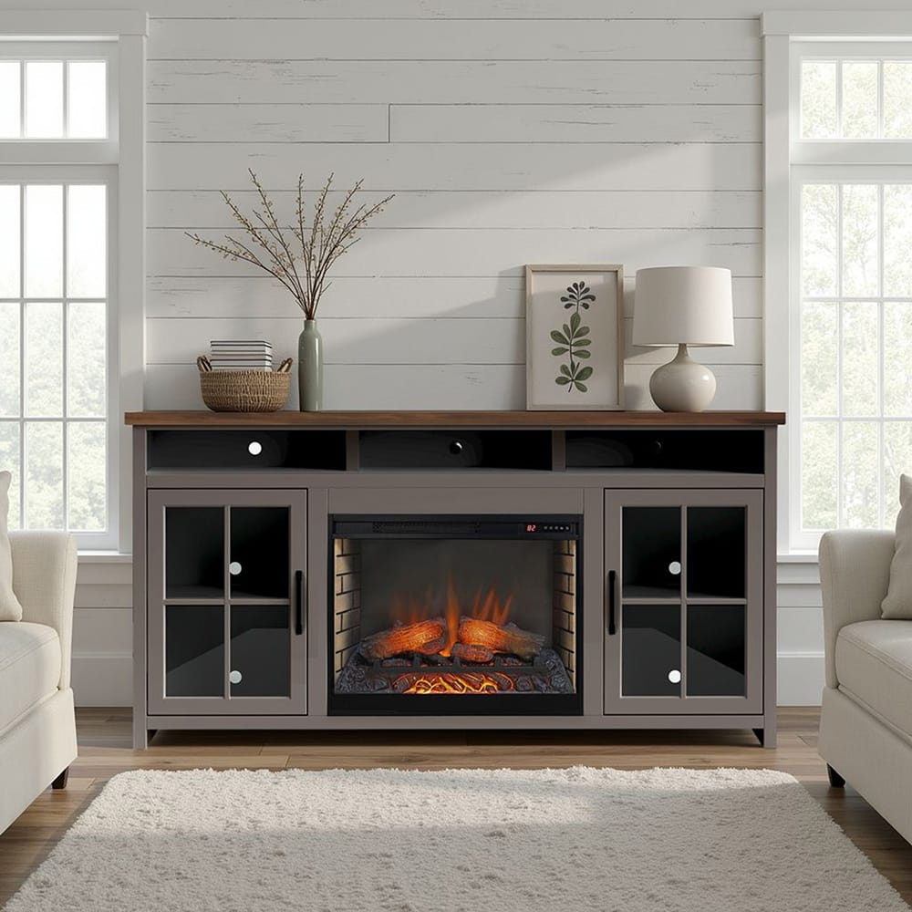 Legends Furniture - Bridgevine Home Avalon 74 inch Fireplace TV Stand Console for TVs up to 85 inc, Sandstone and Whiskey Finish - AN5110E.SSW view 2