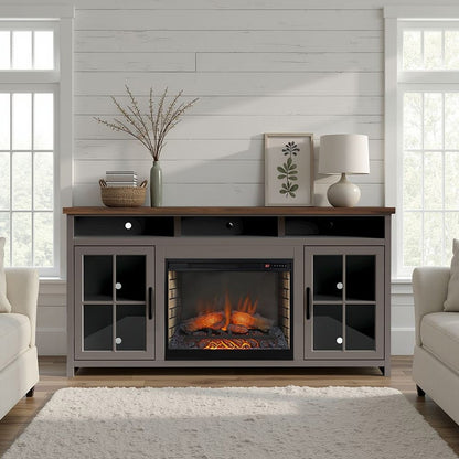 Legends Furniture - Bridgevine Home Avalon 74 inch Fireplace TV Stand Console for TVs up to 85 inc, Sandstone and Whiskey Finish - AN5110E.SSW view 2