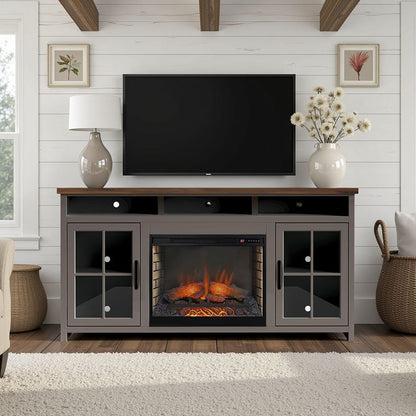 Legends Furniture - Bridgevine Home Avalon 74 inch Fireplace TV Stand Console for TVs up to 85 inc, Sandstone and Whiskey Finish - AN5110E.SSW view 3