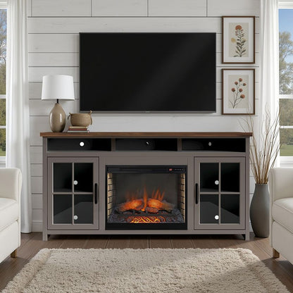 Legends Furniture - Bridgevine Home Avalon 74 inch Fireplace TV Stand Console for TVs up to 85 inc, Sandstone and Whiskey Finish - AN5110E.SSW view 4