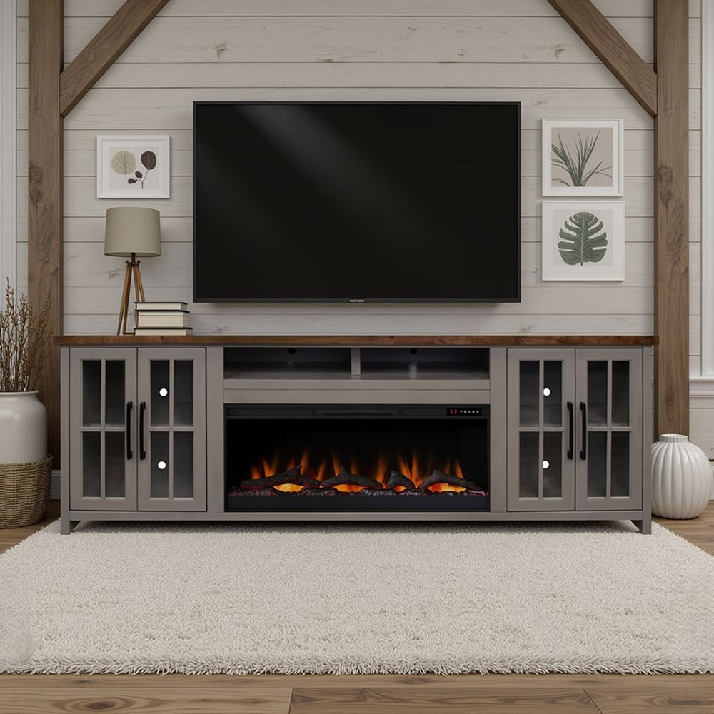 Legends Furniture - Bridgevine Home Avalon 97 inch Fireplace TV Stand Console for TVs up to 100 inc, Sandstone and Whiskey Finish - AN5410E.SSW view 5