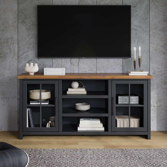 Legends Furniture - Bridgevine Home Essex 67 inch TV Stand Console for TVs up to 80 inches, No Assembly Required, Black and Whiskey Finish - ES1210.SWK veiw 2