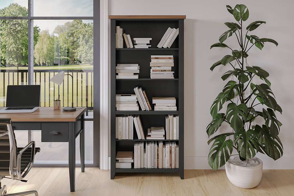 Legends Furniture - Bridgevine Home Essex 72 inch high 5-shelf Bookcase, No Assembly Required, Black and Whiskey Finish - ES6672.SWK veiw 2