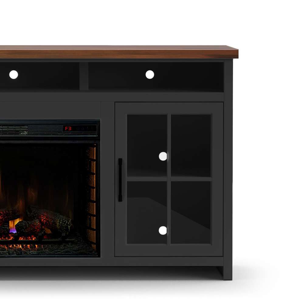 Legends Furniture - Bridgevine Home Essex 74 inch Fireplace TV Stand Console for TVs up to 85 inches, Black and Whiskey Finish - ES5110.SWK veiw 4