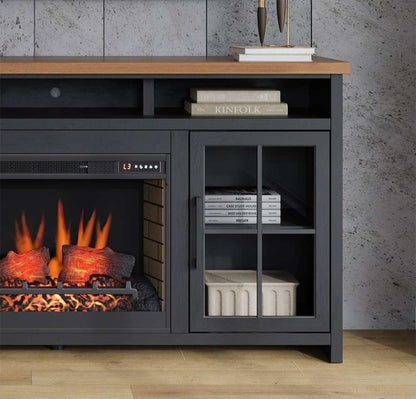 Legends Furniture - Bridgevine Home Essex 74 inch Fireplace TV Stand Console for TVs up to 85 inches, Black and Whiskey Finish - ES5110.SWK veiw 6