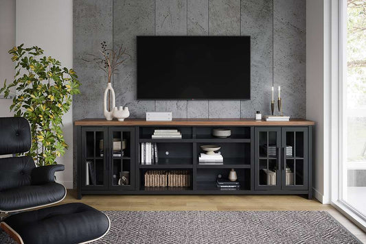Legends Furniture - Bridgevine Home Essex 96 inch TV Stand Console for TVs up to 100 inches, No Assembly Requried, Black and Whiskey Finish - ES1211.SWK veiw 2