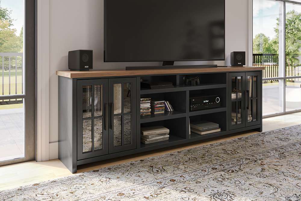 Legends Furniture - Bridgevine Home Essex 96 inch TV Stand Console for TVs up to 100 inches, No Assembly Requried, Black and Whiskey Finish - ES1211.SWK view 3