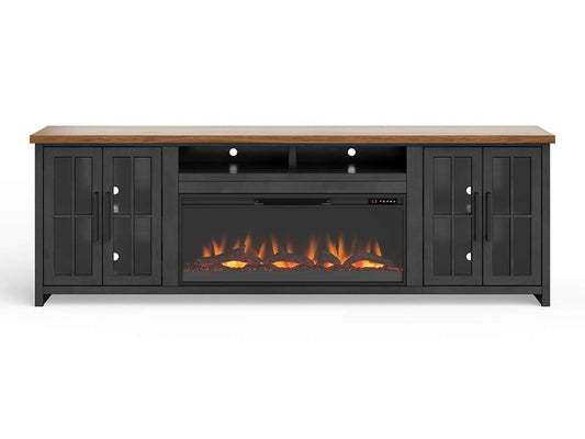 Legends Furniture - Bridgevine Home Essex 97 inch Fireplace TV Stand Console for TVs up to 100 inches, Black and Whiskey Finish - ES5410.SWK veiw 1
