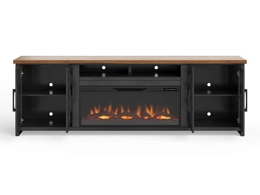 Legends Furniture - Bridgevine Home Essex 97 inch Fireplace TV Stand Console for TVs up to 100 inches, Black and Whiskey Finish - ES5410.SWK veiw 2