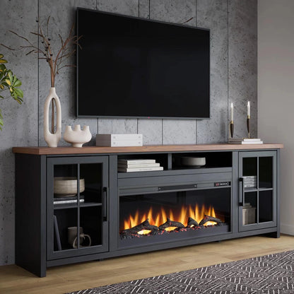 Bridgevine Home - Essex 97 inch Fireplace TV Stand Console for TVs up to 100 inches, Black and Whiskey Finish - ES5410.SWK