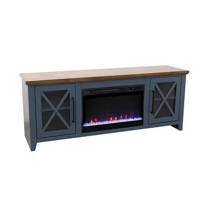 Legends Furniture - Bridgevine Home Ithaca 66 inch Fireplace TV Stand, For TVs up to 80 inc, Blue and Bourbon Finish - IT5210E.BBR view 1