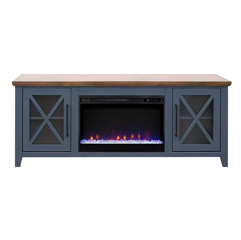 Legends Furniture - Bridgevine Home Ithaca 66 inch Fireplace TV Stand, For TVs up to 80 inc, Blue and Bourbon Finish - IT5210E.BBR view 2