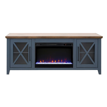Legends Furniture - Bridgevine Home Ithaca 66 inch Fireplace TV Stand, For TVs up to 80 inc, Blue and Bourbon Finish - IT5210E.BBR view 2