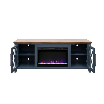 Legends Furniture - Bridgevine Home Ithaca 66 inch Fireplace TV Stand, For TVs up to 80 inc, Blue and Bourbon Finish - IT5210E.BBR view 3