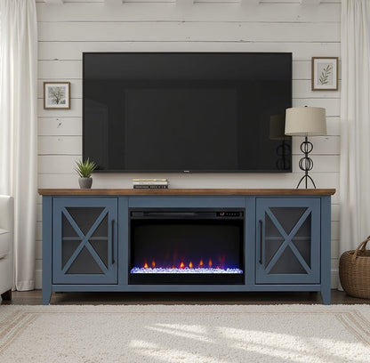 Legends Furniture - Bridgevine Home Ithaca 66 inch Fireplace TV Stand, For TVs up to 80 inc, Blue and Bourbon Finish - IT5210E.BBR view 5