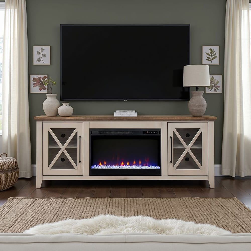 Legends Furniture - Bridgevine Home Ithaca 66 inch Fireplace TV Stand, For TVs up to 80 inc, Sandstone and Bourbon Finish - IT5210E.SBR view 5
