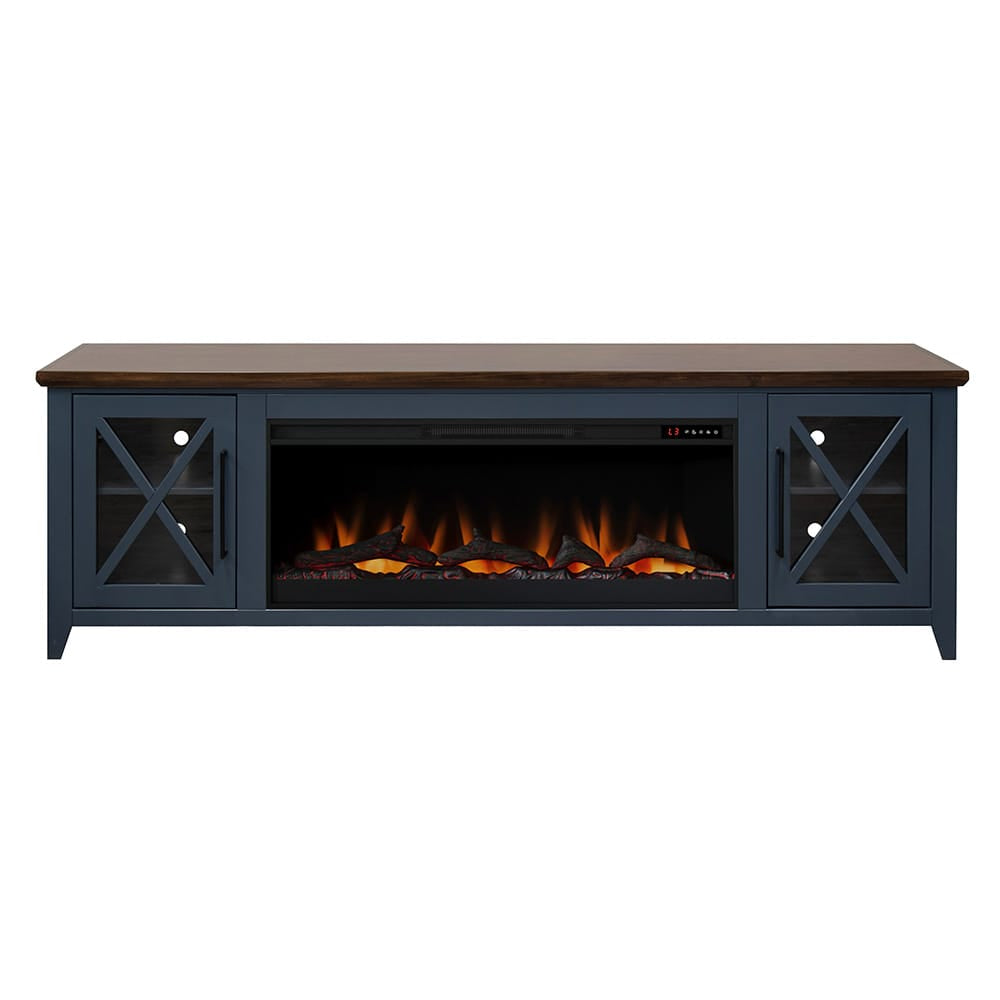 Legends Furniture - Bridgevine Home Ithaca 83 inch Fireplace TV Stand, For TVs up to 95 inc, Blue and Bourbon Finish - IT5410E.BBR view 1
