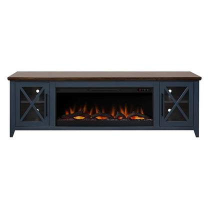 Legends Furniture - Bridgevine Home Ithaca 83 inch Fireplace TV Stand, For TVs up to 95 inc, Blue and Bourbon Finish - IT5410E.BBR view 1
