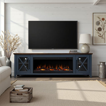 Legends Furniture - Bridgevine Home Ithaca 83 inch Fireplace TV Stand, For TVs up to 95 inc, Blue and Bourbon Finish - IT5410E.BBR view 5