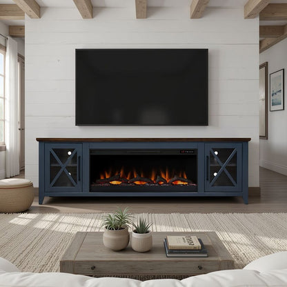 Legends Furniture - Bridgevine Home Ithaca 83 inch Fireplace TV Stand, For TVs up to 95 inc, Blue and Bourbon Finish - IT5410E.BBR view 6
