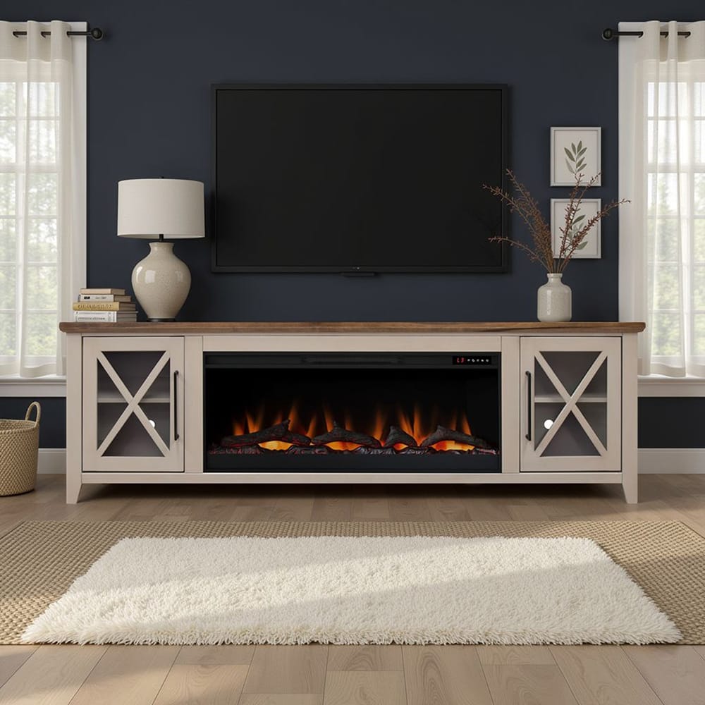Legends Furniture - Bridgevine Home Ithaca 83 inch Fireplace TV Stand, For TVs up to 95 inc, Sandstone and Bourbon Finish - IT5410E.SBR view 5