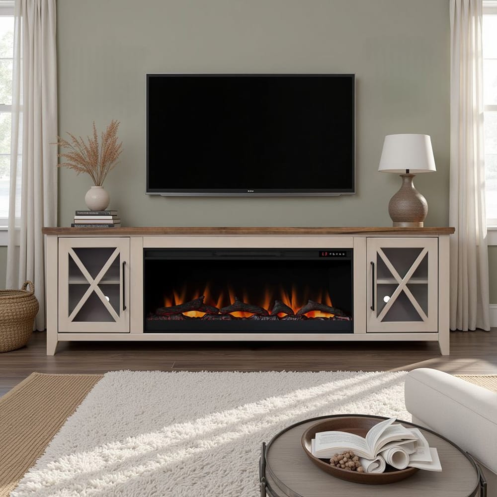 Legends Furniture - Bridgevine Home Ithaca 83 inch Fireplace TV Stand, For TVs up to 95 inc, Sandstone and Bourbon Finish - IT5410E.SBR view 6