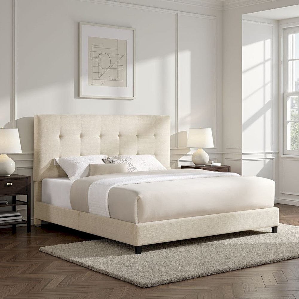 Bridgevine Home - King Size Tall Tan Tufted Headboard Upholstered Platform Bed - ZBRD-7002KG view 11
