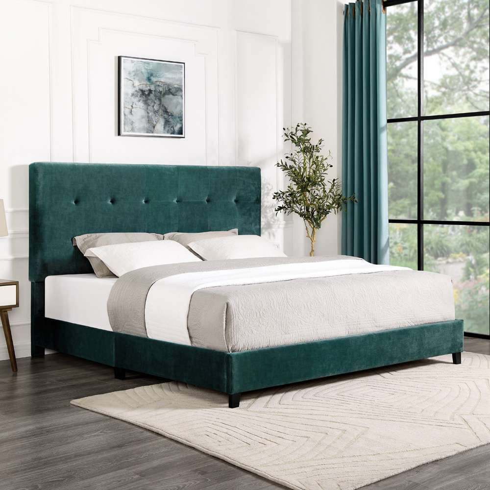Legends Furniture - Bridgevine Home King Size Tall Green Velvet Tufted Headboard Upholstered Platform Bed - ZBRD-7004KG veiw 1