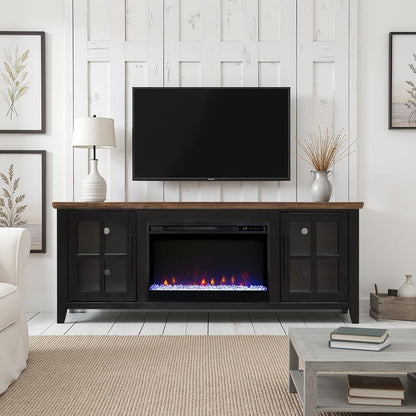Legends Furniture - Bridgevine Home Providence 66 inch Fireplace TV Stand, For TVs up to 80 inc, Black and Bourbon Finish - PD5210E.BNB view 6