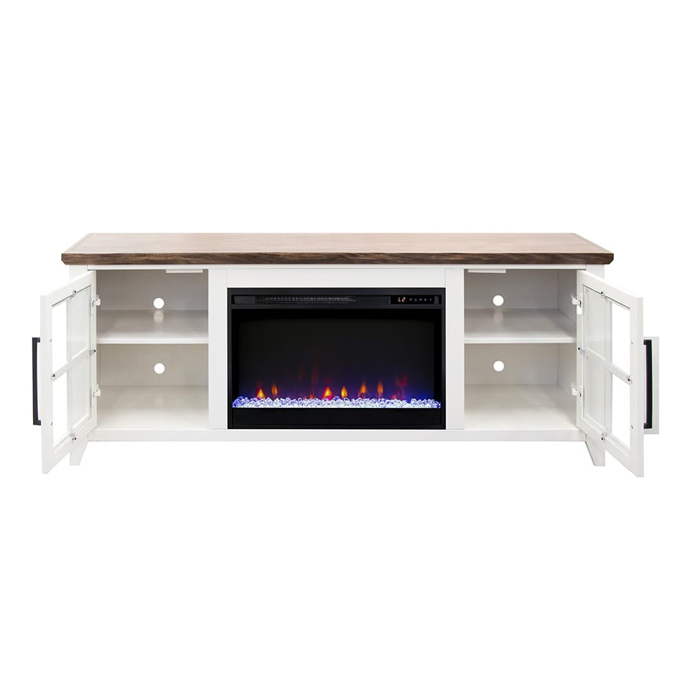 Legends Furniture - Bridgevine Home Providence 66 inch Fireplace TV Stand, For TVs up to 80 inc, White and Bourbon Finish - PD5210E.WBR view 3
