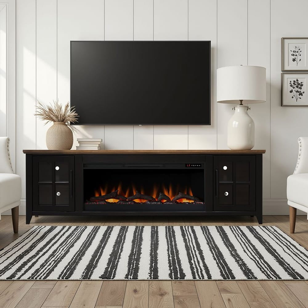 Legends Furniture - Bridgevine Home Providence 83 inch Fireplace TV Stand, For TVs up to 95 inc, Black and Bourbon Finish - PD5410E.BNB view 5