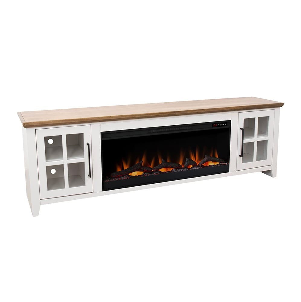 Legends Furniture - Bridgevine Home Providence 83 inch Fireplace TV Stand, For TVs up to 95 inc, White and Bourbon Finish - PD5410E.WBR view 1