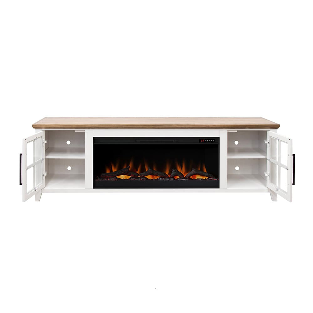 Legends Furniture - Bridgevine Home Providence 83 inch Fireplace TV Stand, For TVs up to 95 inc, White and Bourbon Finish - PD5410E.WBR view 3