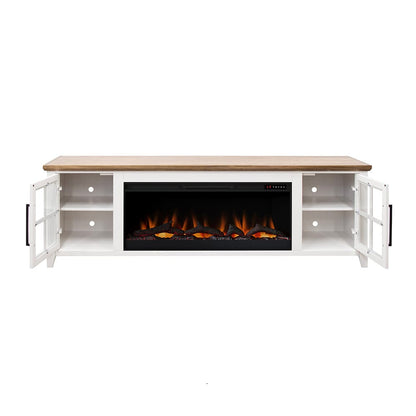 Legends Furniture - Bridgevine Home Providence 83 inch Fireplace TV Stand, For TVs up to 95 inc, White and Bourbon Finish - PD5410E.WBR view 3