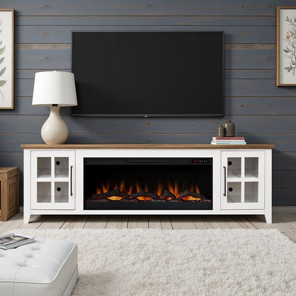 Legends Furniture - Bridgevine Home Providence 83 inch Fireplace TV Stand, For TVs up to 95 inc, White and Bourbon Finish - PD5410E.WBR view 5