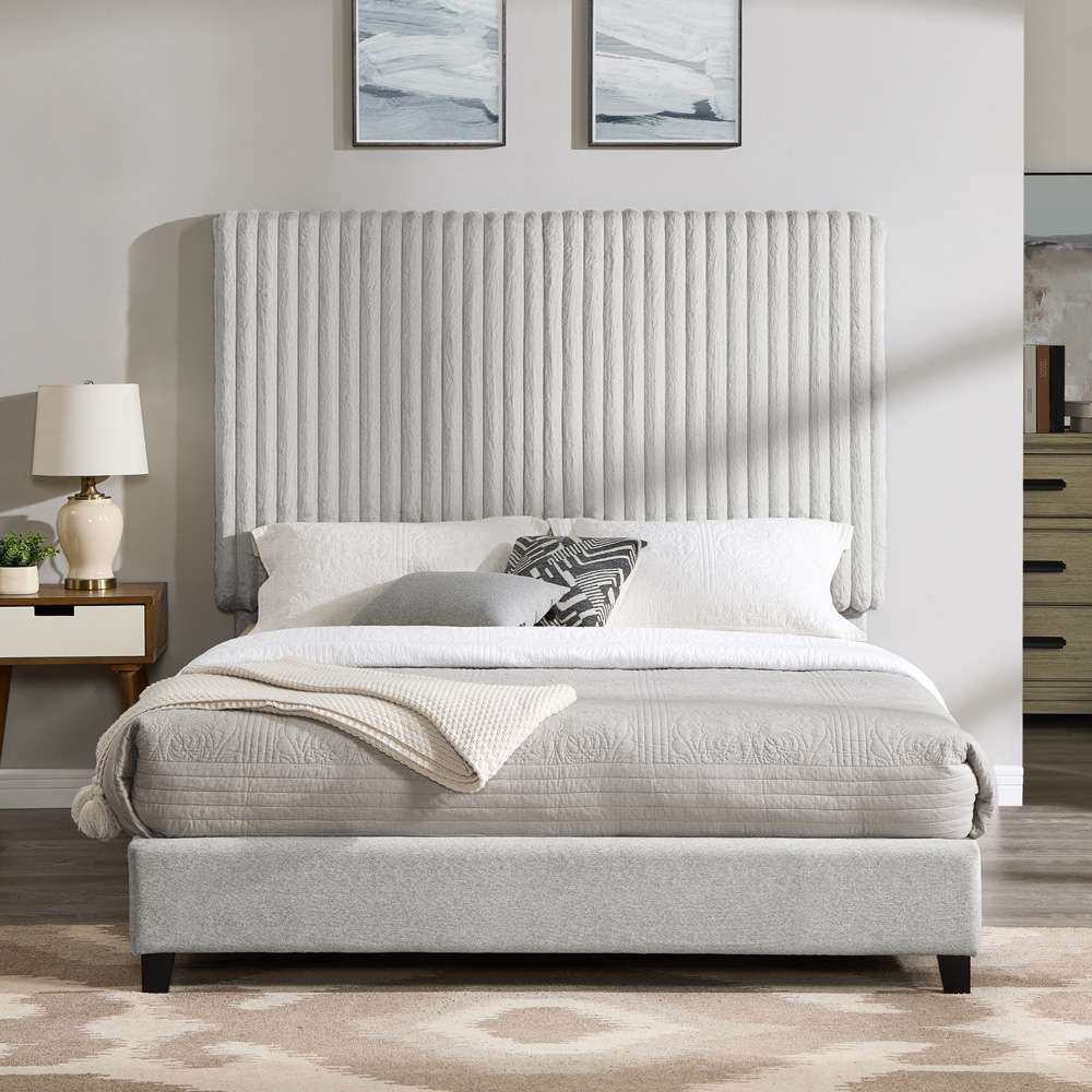 Legends Furniture - Bridgevine Home Queen Size Light Minky Headboard Upholstered Platform Bed - ZBRD-7003QN veiw 2