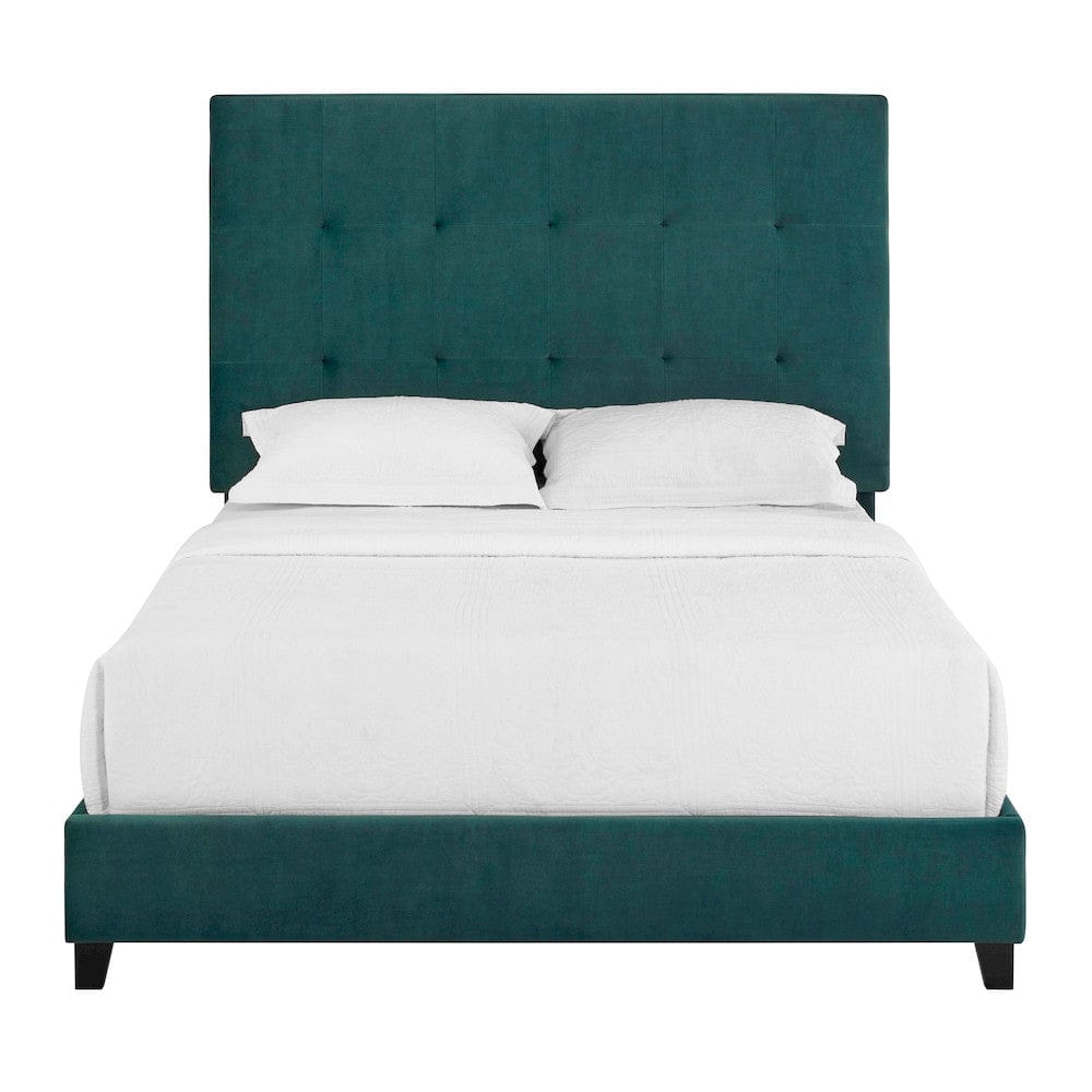 Bridgevine Home - Queen Size Tall Green Velvet Tufted Headboard Upholstered Platform Bed - ZBRD-7004QN view 5