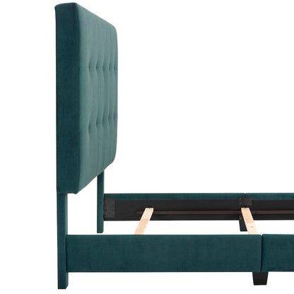 Bridgevine Home - Queen Size Tall Green Velvet Tufted Headboard Upholstered Platform Bed - ZBRD-7004QN view 7