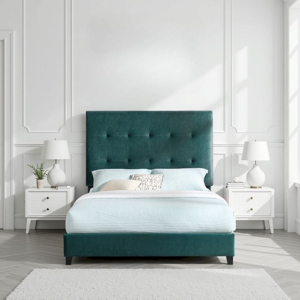Bridgevine Home - Queen Size Tall Green Velvet Tufted Headboard Upholstered Platform Bed - ZBRD-7004QN view 10