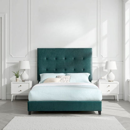 Bridgevine Home - Queen Size Tall Green Velvet Tufted Headboard Upholstered Platform Bed - ZBRD-7004QN view 10