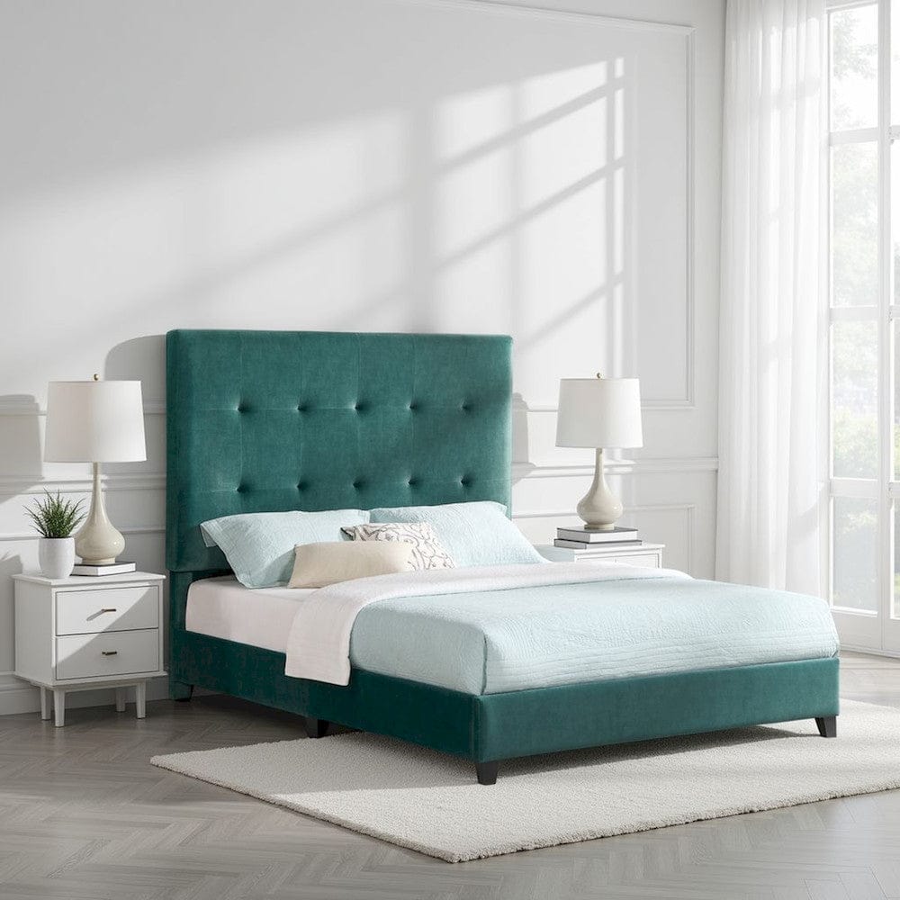 Bridgevine Home - Queen Size Tall Green Velvet Tufted Headboard Upholstered Platform Bed - ZBRD-7004QN view 11