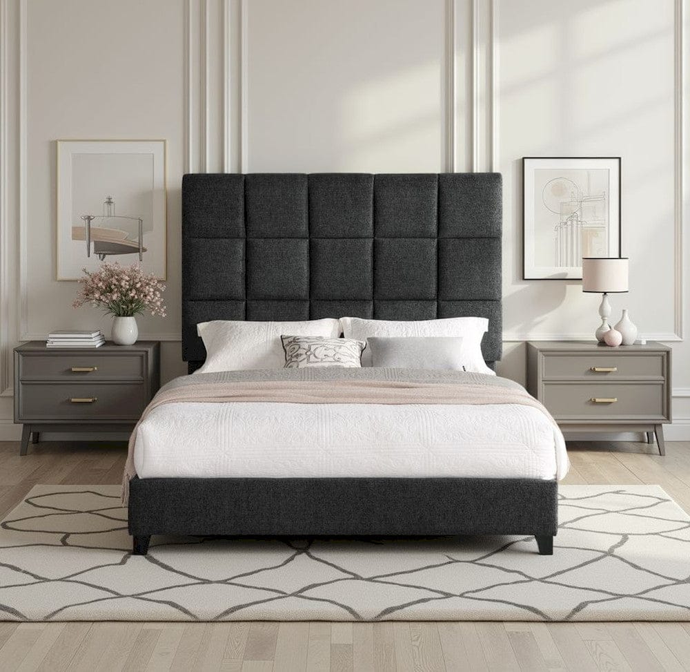 Bridgevine Home - Queen Size Tall Grey Square Headboard Upholstered Platform Bed - ZBRD-7007QN view 11