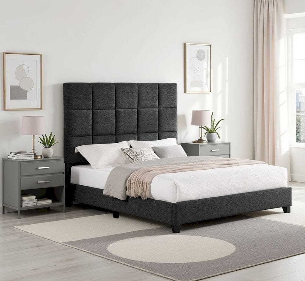 Bridgevine Home - Queen Size Tall Grey Square Headboard Upholstered Platform Bed - ZBRD-7007QN view 12