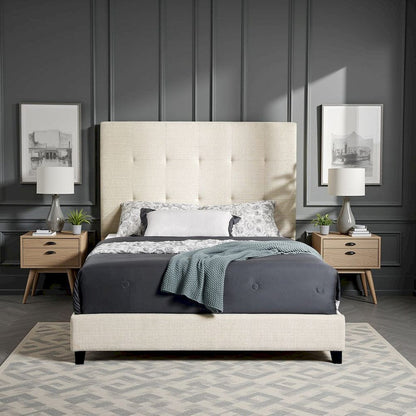 Bridgevine Home - Queen Size Tall Tan Tufted Headboard Upholstered Platform Bed - ZBRD-7002QN view 9