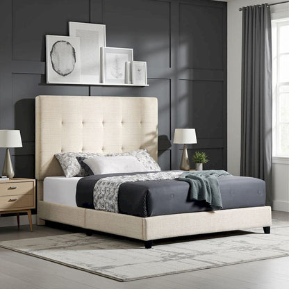 Bridgevine Home - Queen Size Tall Tan Tufted Headboard Upholstered Platform Bed - ZBRD-7002QN view 10